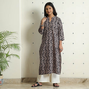 Black - Block Print Cotton Straight Bagh Kurta