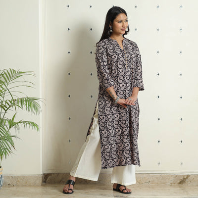 Black - Block Print Cotton Straight Bagh Kurta