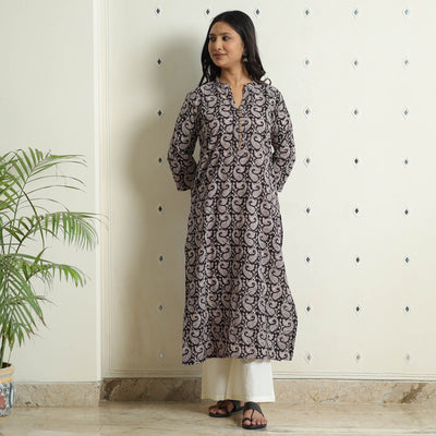 Black - Block Print Cotton Straight Bagh Kurta