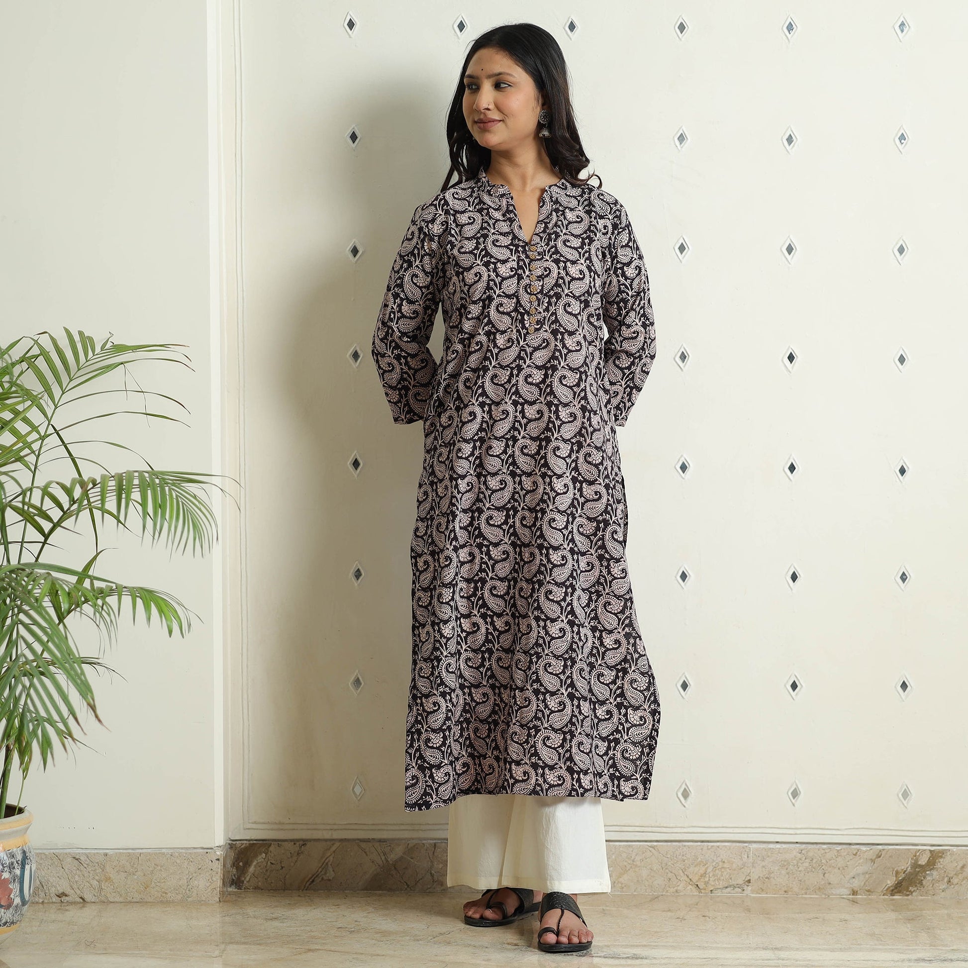 Black - Block Print Cotton Straight Bagh Kurta
