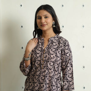 Black - Block Print Cotton Straight Bagh Kurta