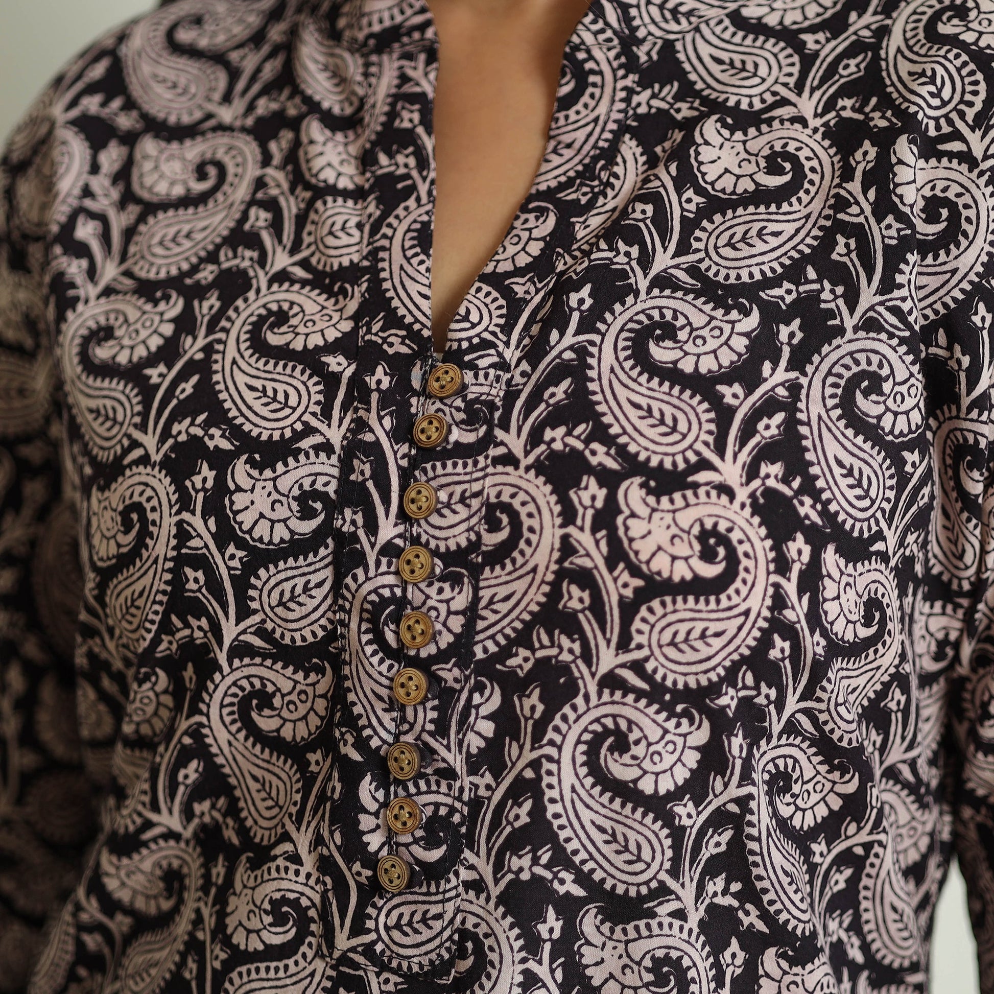 Black - Block Print Cotton Straight Bagh Kurta