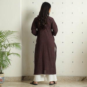 Brown - Block Print Cotton Straight Bagh Kurta