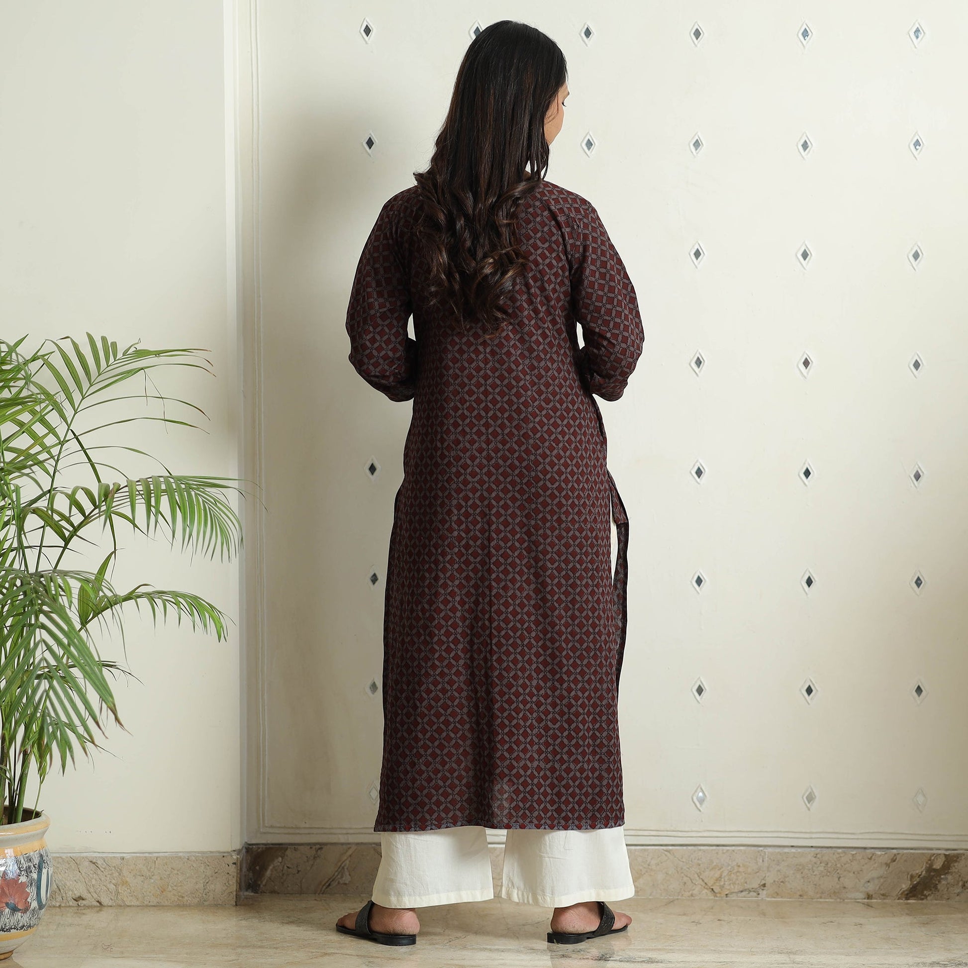 Brown - Block Print Cotton Straight Bagh Kurta