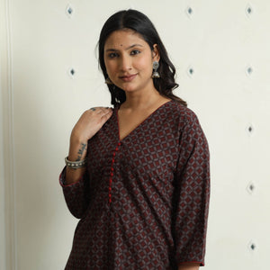 Brown - Block Print Cotton Straight Bagh Kurta