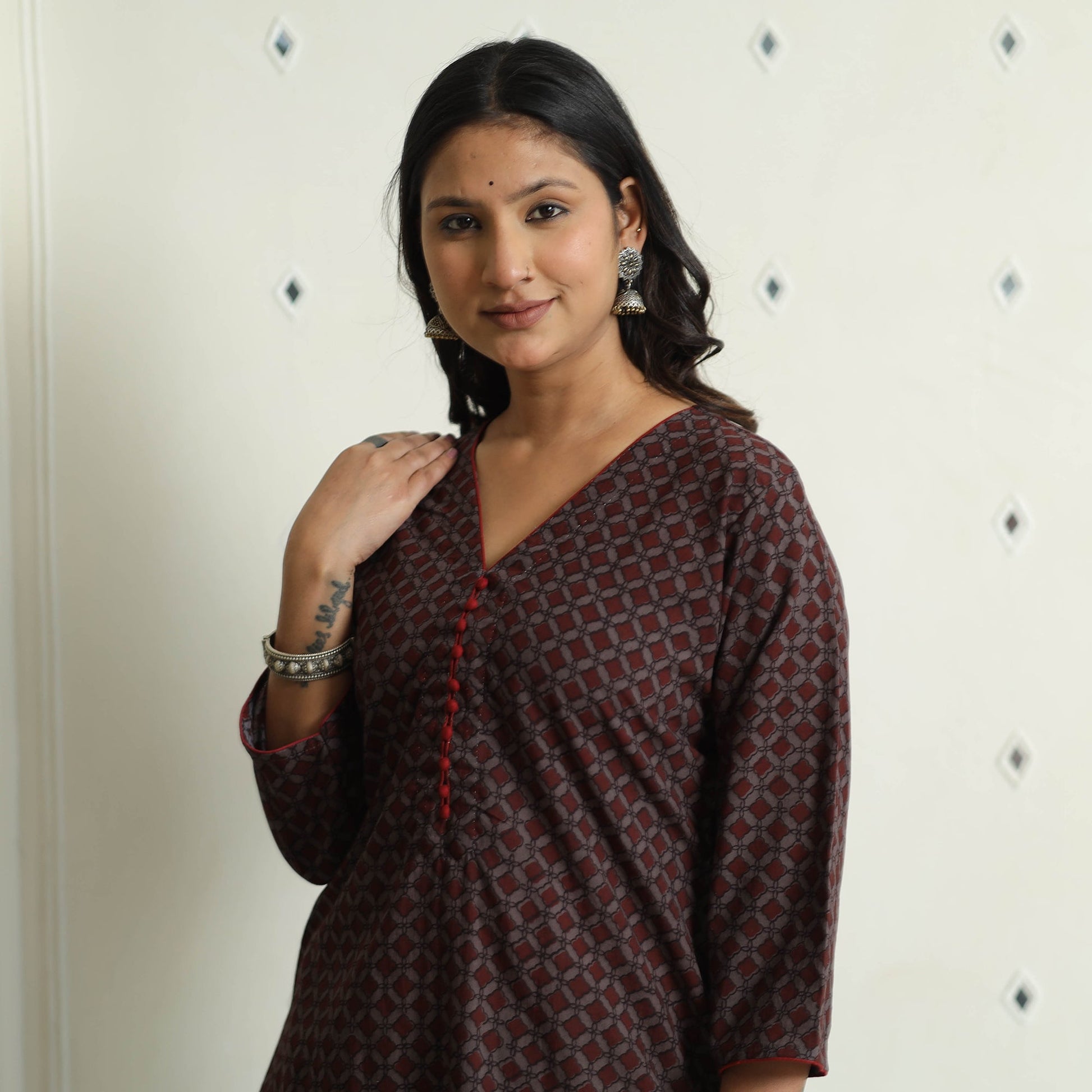 Brown - Block Print Cotton Straight Bagh Kurta
