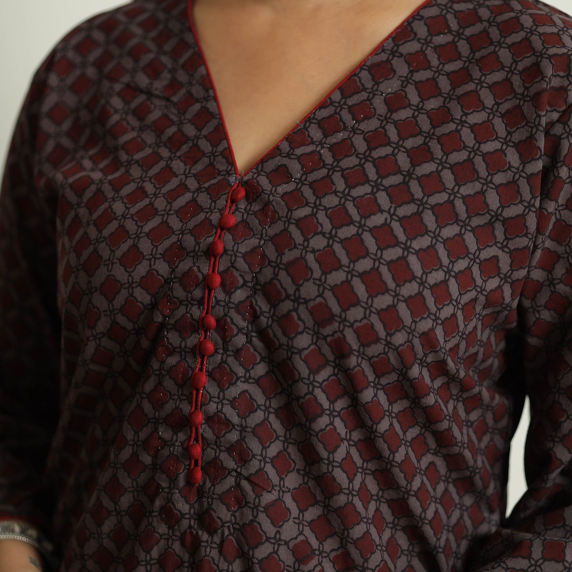 Brown - Block Print Cotton Straight Bagh Kurta