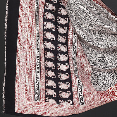 Black - 3pc Natural Dyed Cotton Bagh Print Suit Material Set