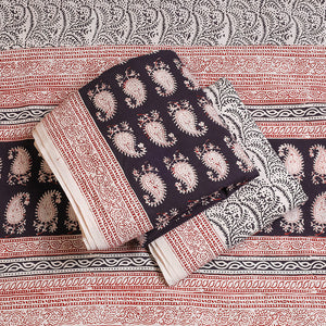Black - 3pc Natural Dyed Cotton Bagh Print Suit Material Set
