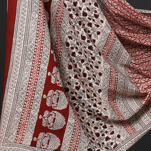 Beige - 3pc Natural Dyed Cotton Bagh Print Suit Material Set