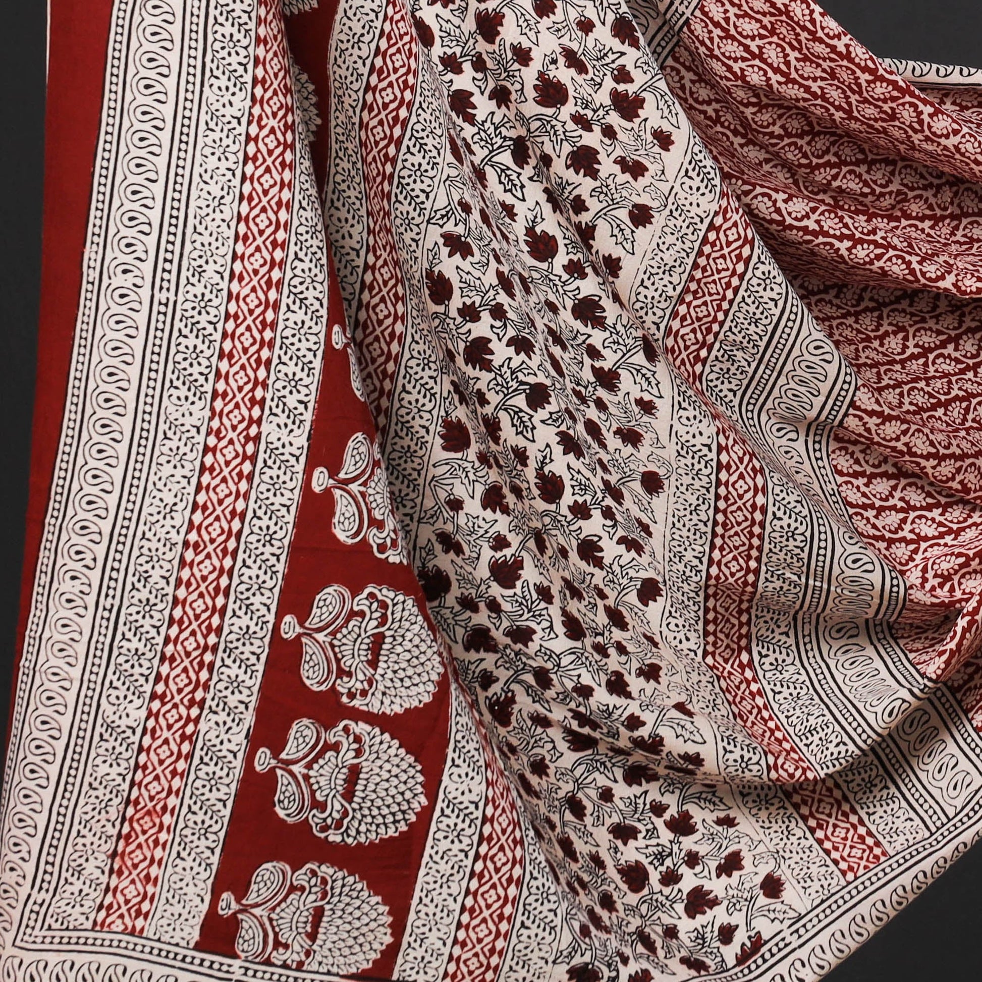 Beige - 3pc Natural Dyed Cotton Bagh Print Suit Material Set