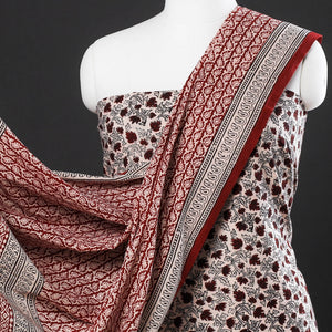 Beige - 3pc Natural Dyed Cotton Bagh Print Suit Material Set
