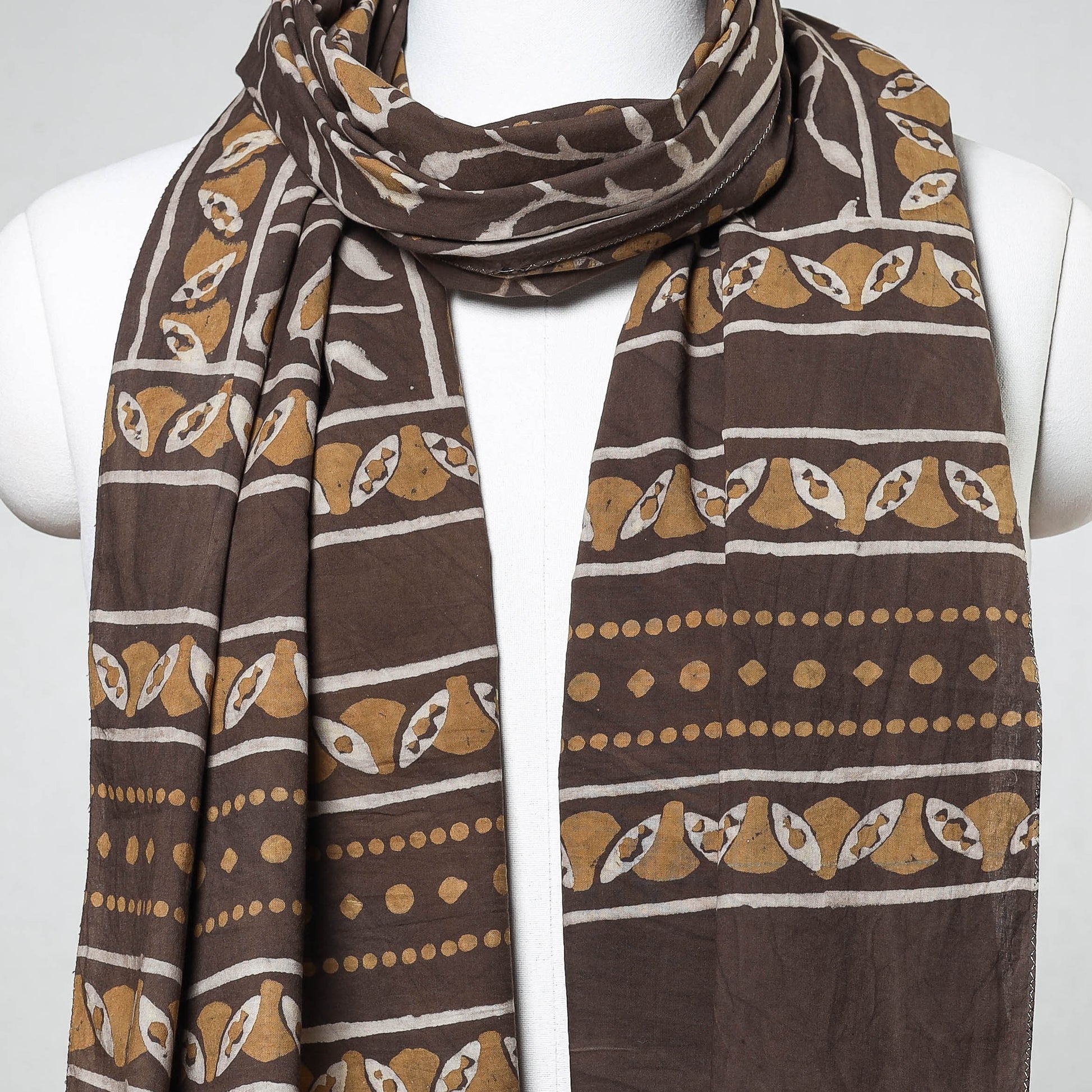 Brown - Akola Block Printed Cotton Stole