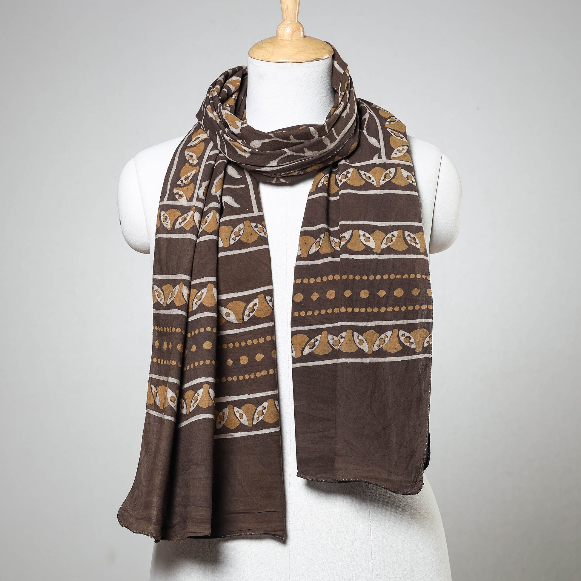 Brown - Akola Block Printed Cotton Stole