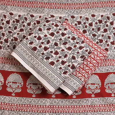 Beige - 3pc Natural Dyed Cotton Bagh Print Suit Material Set