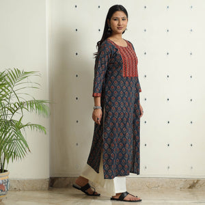 Blue - Ajrakh Block Printed Cotton Straight Kurta 05