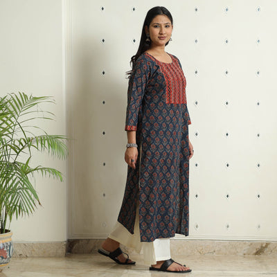 Blue - Ajrakh Block Printed Cotton Straight Kurta 05