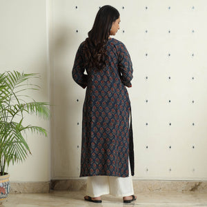 Blue - Ajrakh Block Printed Cotton Straight Kurta 05