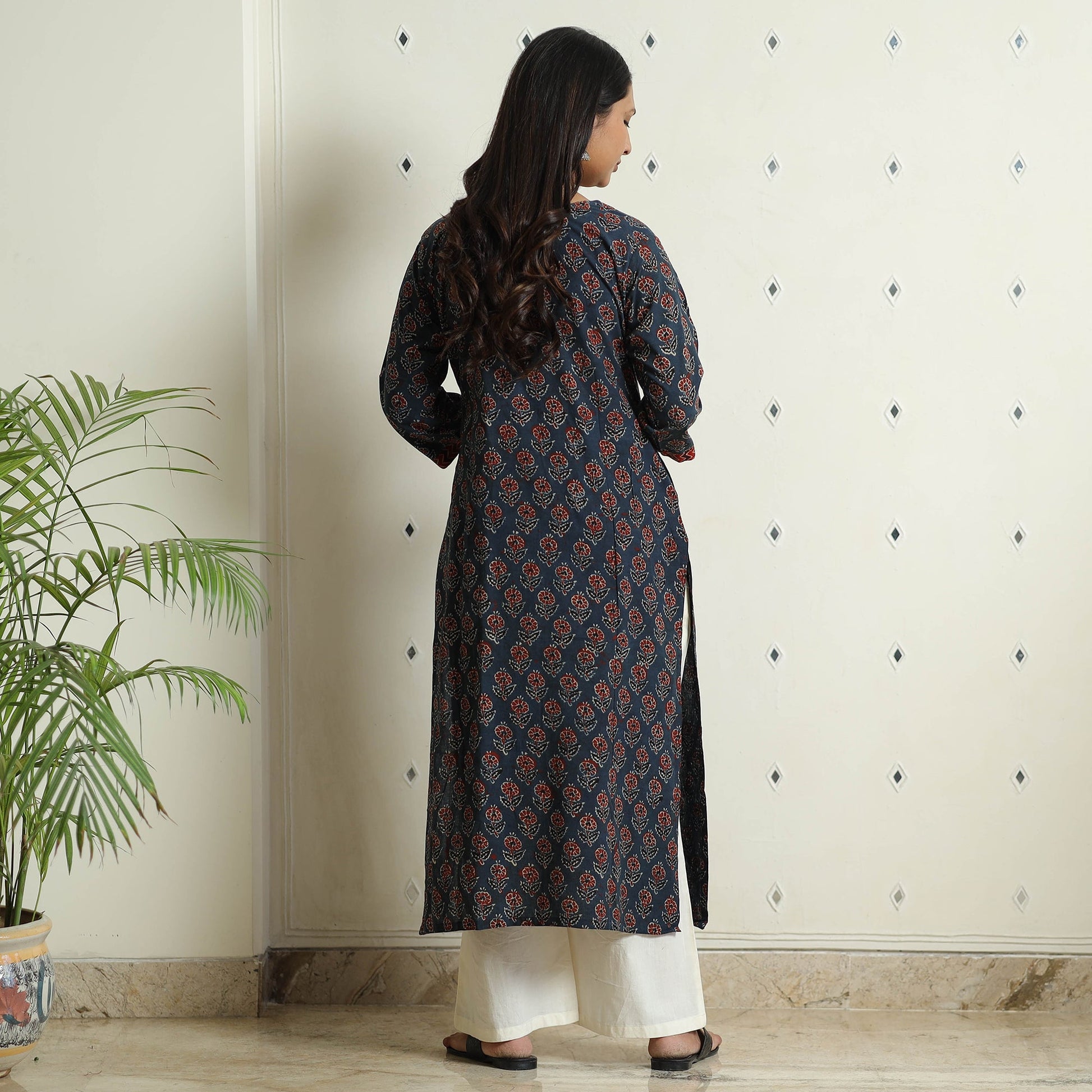 Blue - Ajrakh Block Printed Cotton Straight Kurta 05