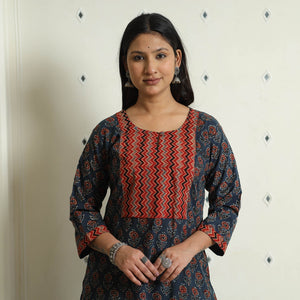 Blue - Ajrakh Block Printed Cotton Straight Kurta 05