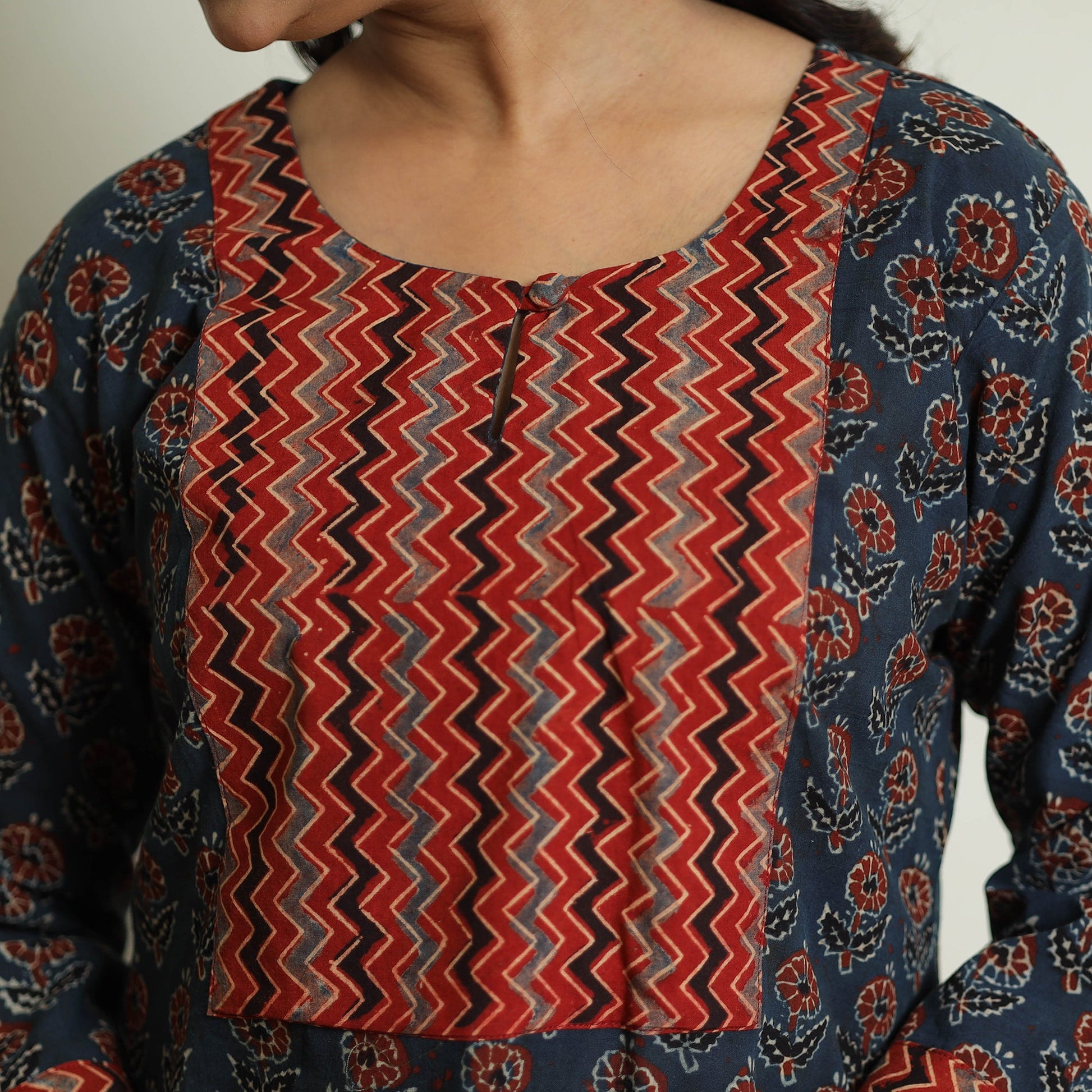 Blue - Ajrakh Block Printed Cotton Straight Kurta 05