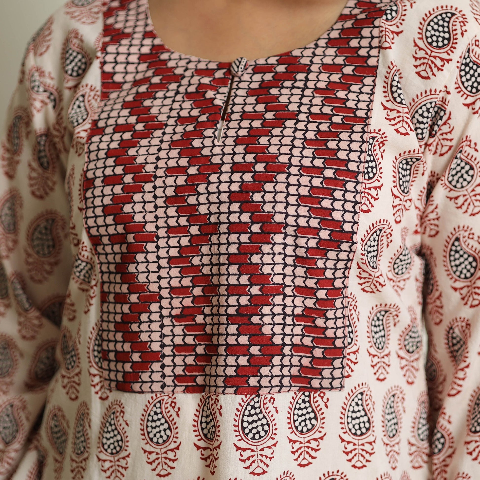 Beige - Block Print Cotton Straight Bagh Kurta