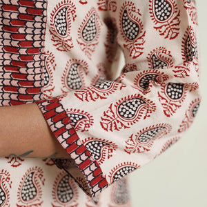 Beige - Block Print Cotton Straight Bagh Kurta