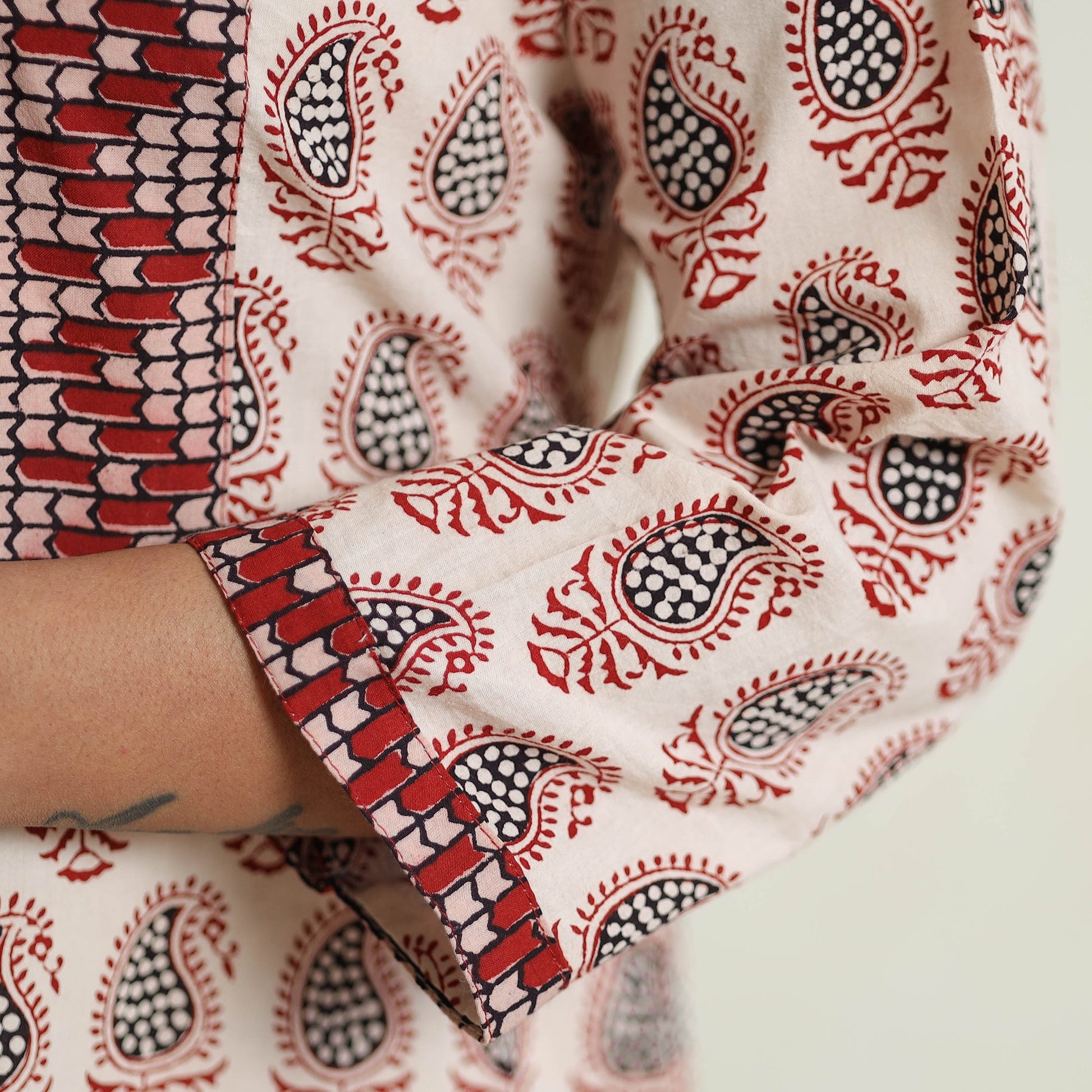 Beige - Block Print Cotton Straight Bagh Kurta