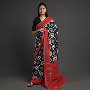 Black - Pochampally Double Ikat Weave Handloom Cotton Saree