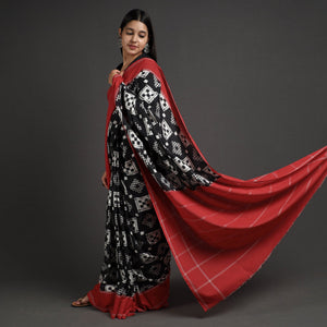 Black - Pochampally Double Ikat Weave Handloom Cotton Saree