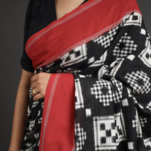 Black - Pochampally Double Ikat Weave Handloom Cotton Saree