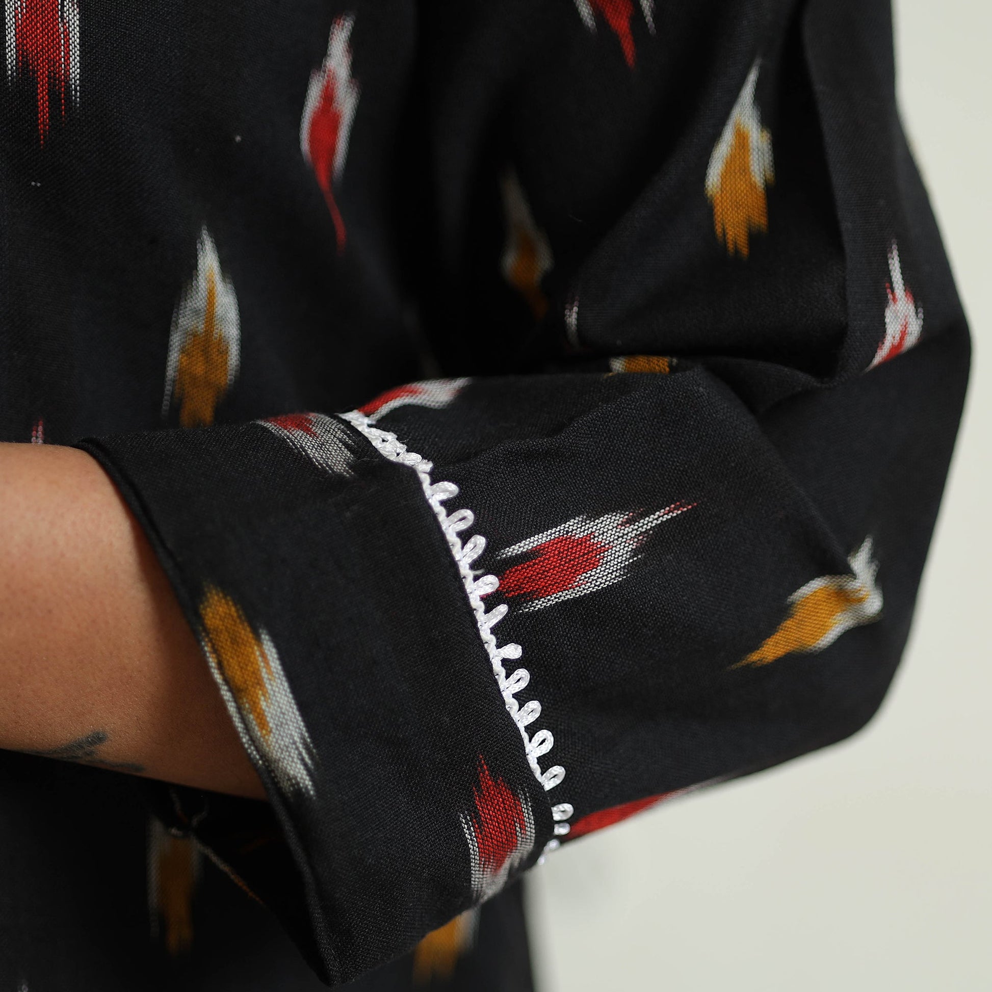 Black - Ikat Weave Cotton Long Kurta