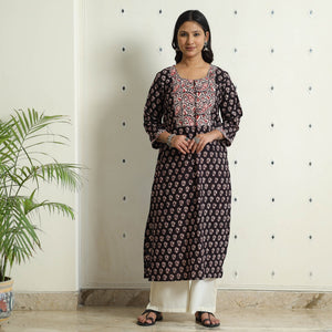 Black - Block Print Cotton Straight Bagh Kurta