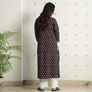 Black - Block Print Cotton Straight Bagh Kurta