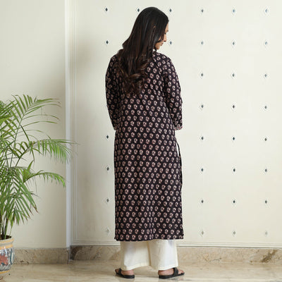 Black - Block Print Cotton Straight Bagh Kurta