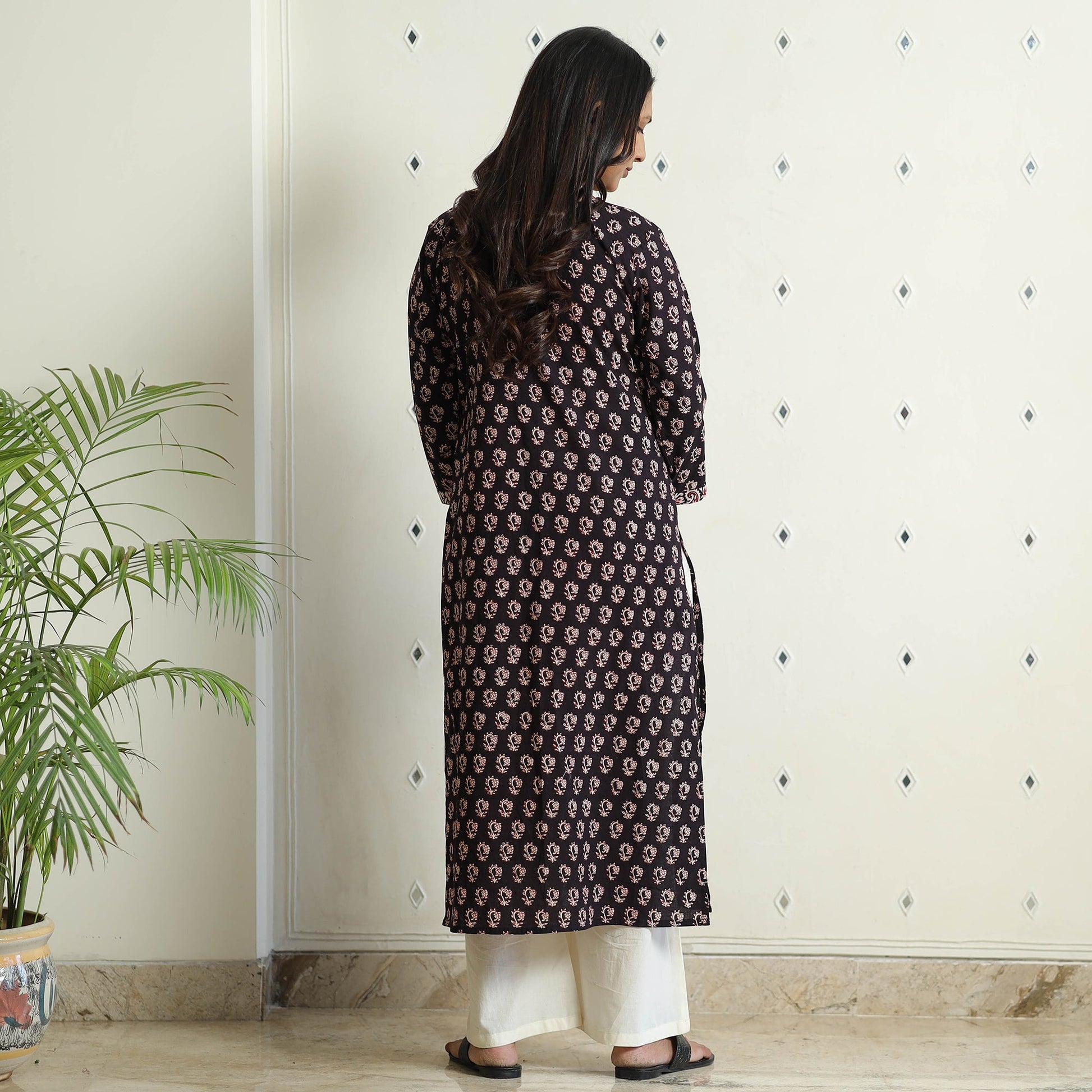 Black - Block Print Cotton Straight Bagh Kurta