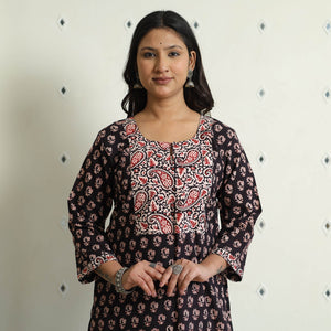 Black - Block Print Cotton Straight Bagh Kurta