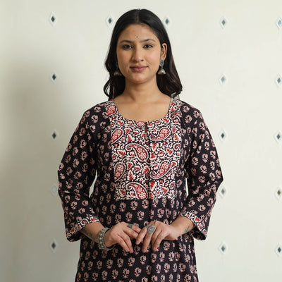 Black - Block Print Cotton Straight Bagh Kurta