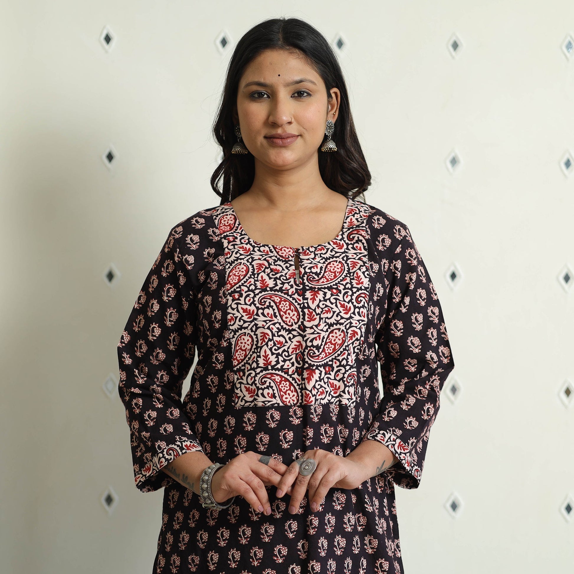 Black - Block Print Cotton Straight Bagh Kurta