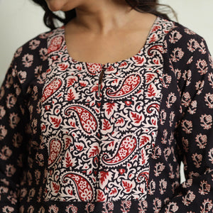 Black - Block Print Cotton Straight Bagh Kurta