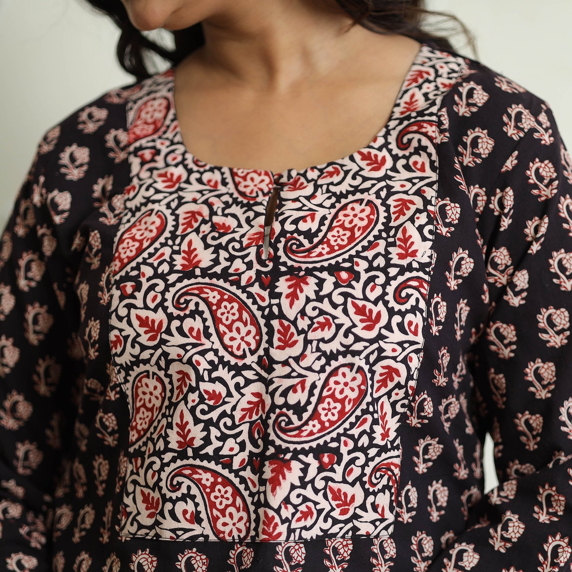 Black - Block Print Cotton Straight Bagh Kurta