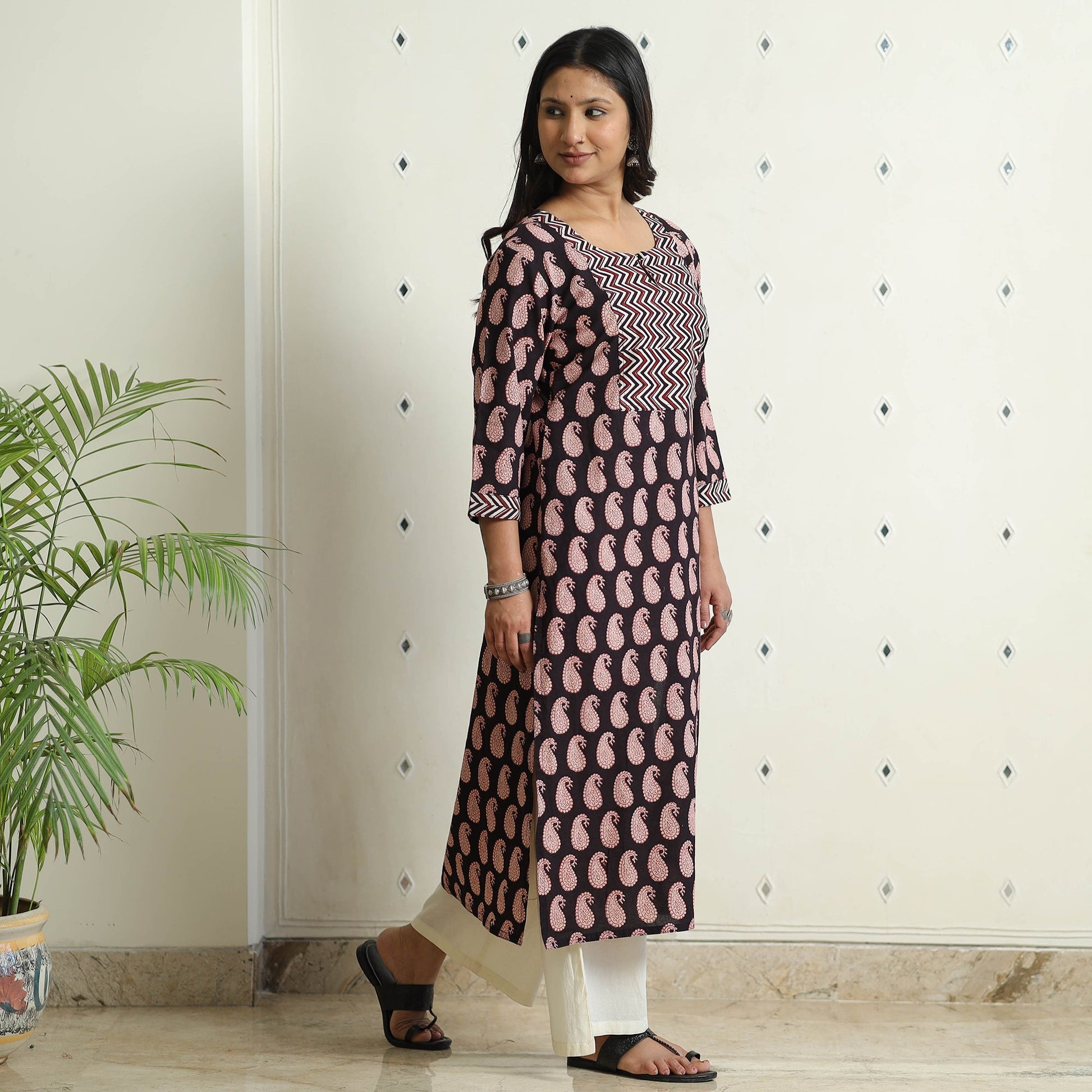 Black - Block Print Cotton Straight Bagh Kurta