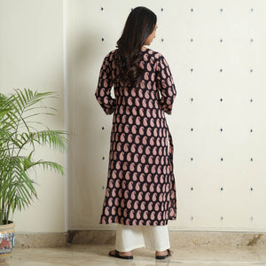 Black - Block Print Cotton Straight Bagh Kurta
