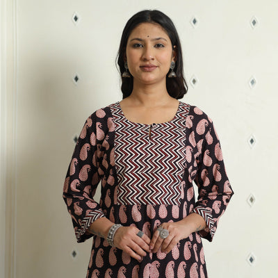 Black - Block Print Cotton Straight Bagh Kurta