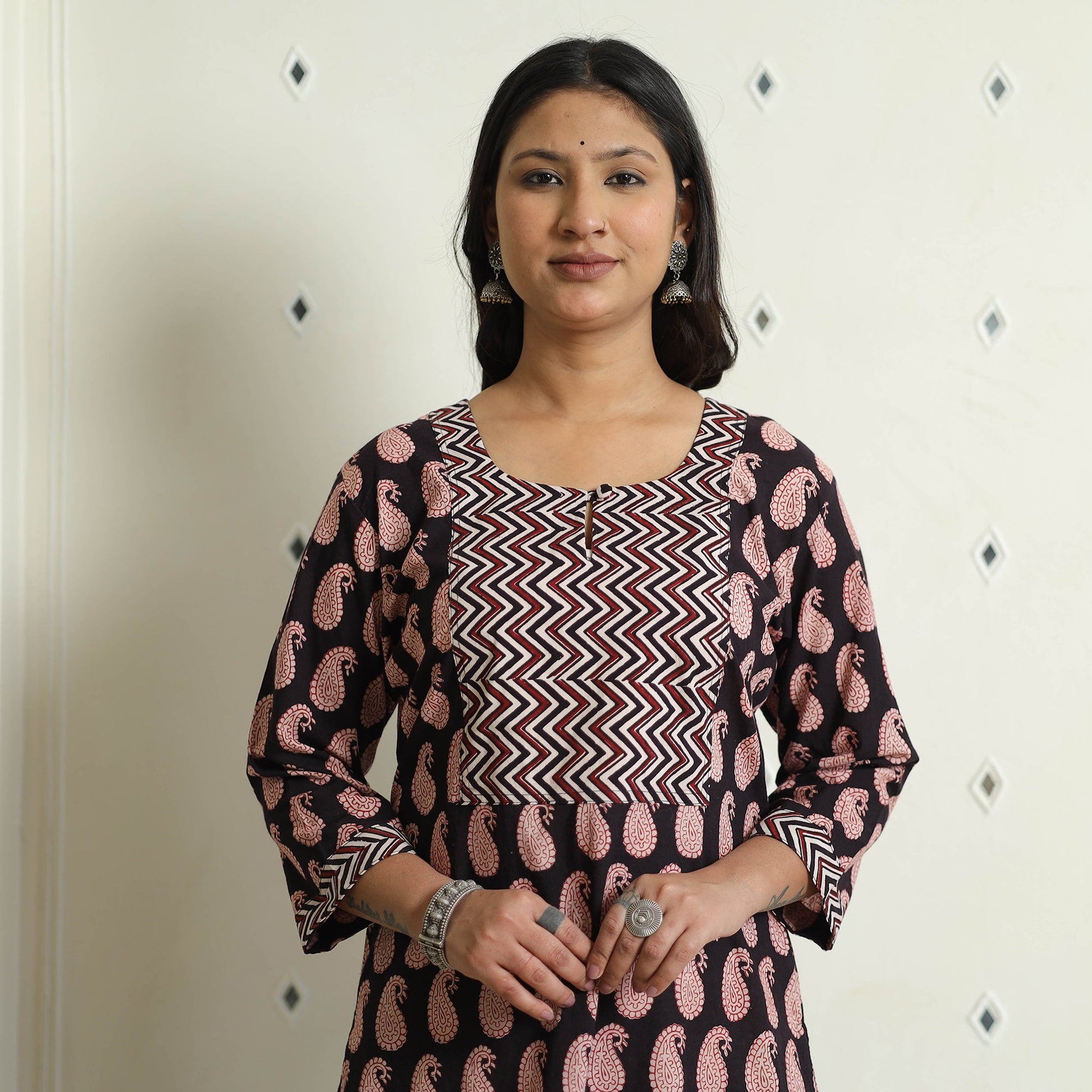 Black - Block Print Cotton Straight Bagh Kurta