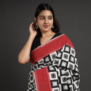 Black - Pochampally Ikat Weave Handloom Cotton Saree
