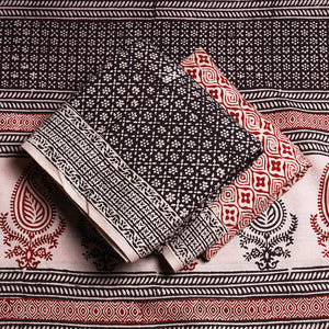 Black - 3pc Natural Dyed Cotton Bagh Print Suit Material Set 11