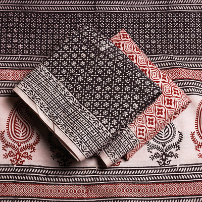 Black - 3pc Natural Dyed Cotton Bagh Print Suit Material Set 11