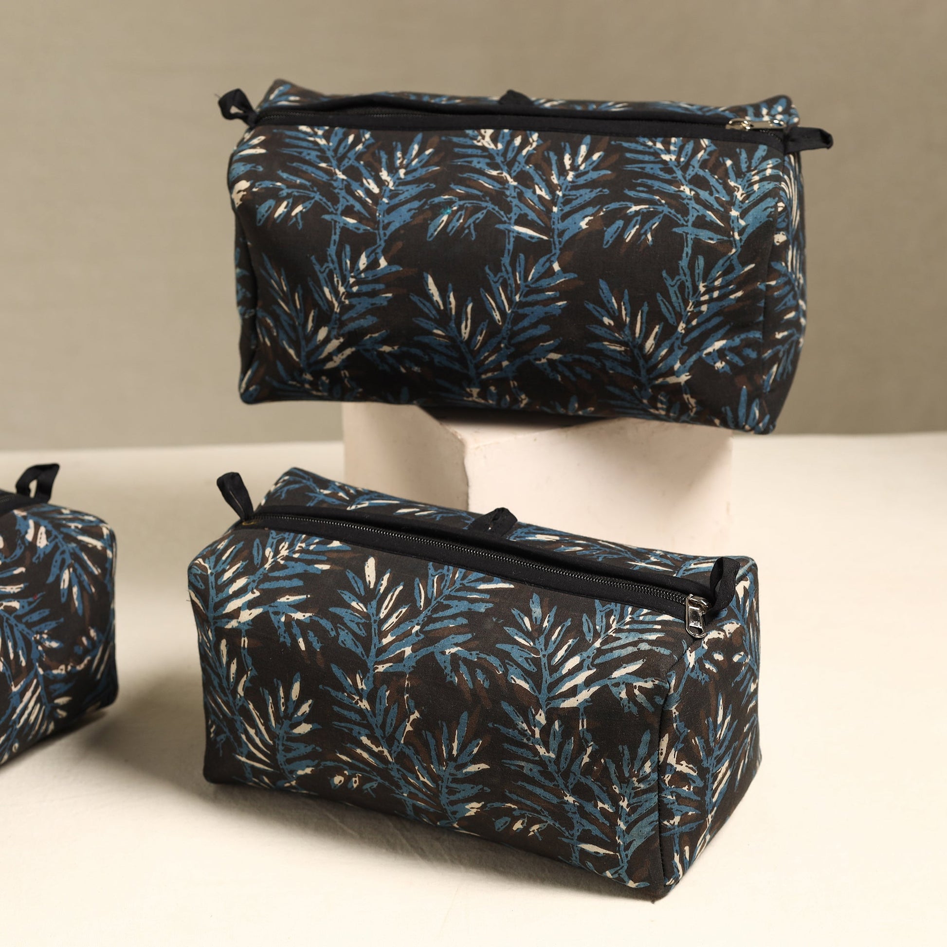 Brown - Handmade Cotton Toiletry Bags (Set of 3) 08