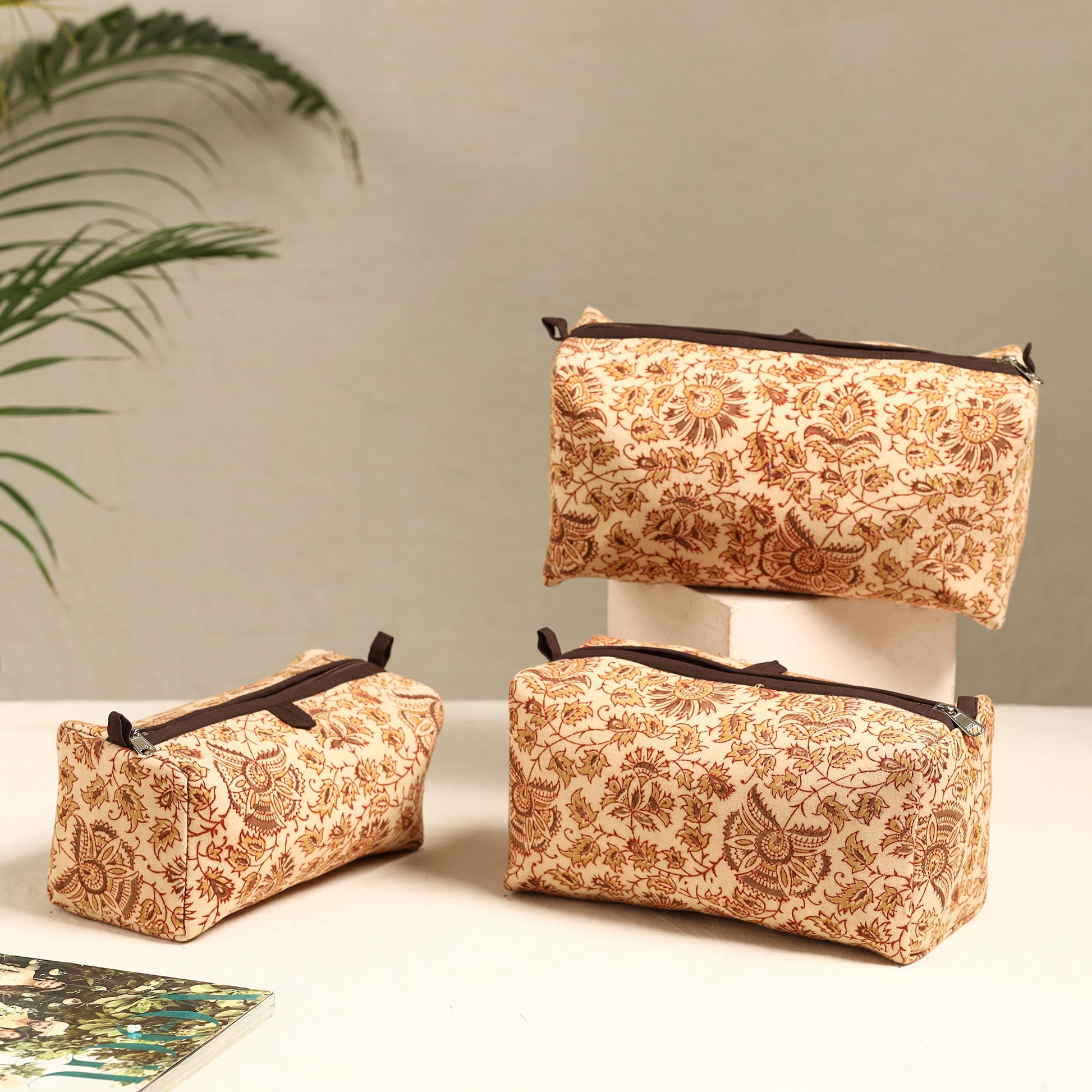 Beige - Handmade Cotton Toiletry Bags (Set of 3) 09